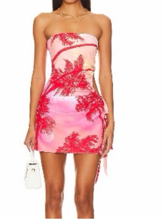 Cin Cin Dresses & Skirts - Pink Tropical Print Mini Dress - Strap Tie Detail